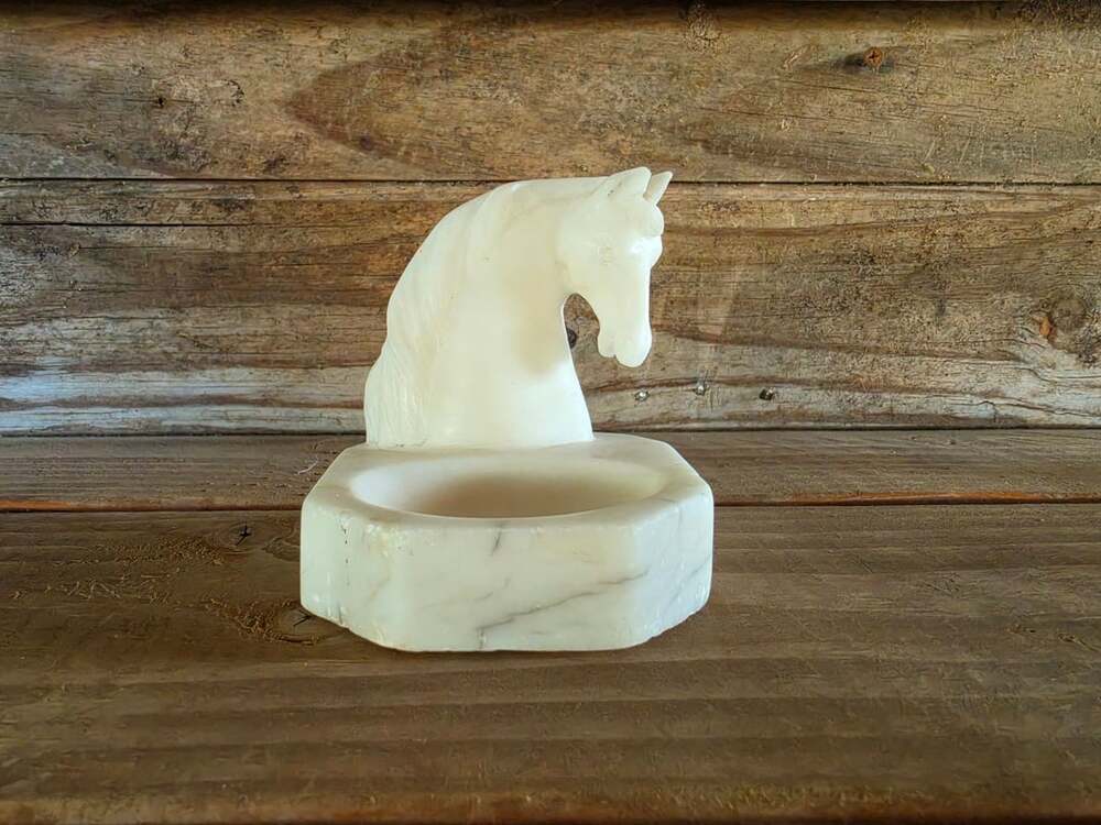 Vintage Italian Alabaster Marble Horse Head Trinket Dish Sculpture